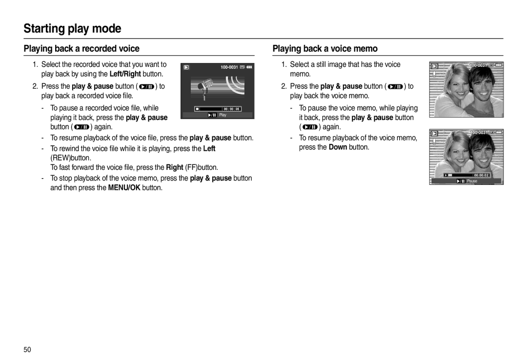 Samsung L200 manual Playing back a recorded voice Playing back a voice memo, Memo, Play back the voice memo,  again 