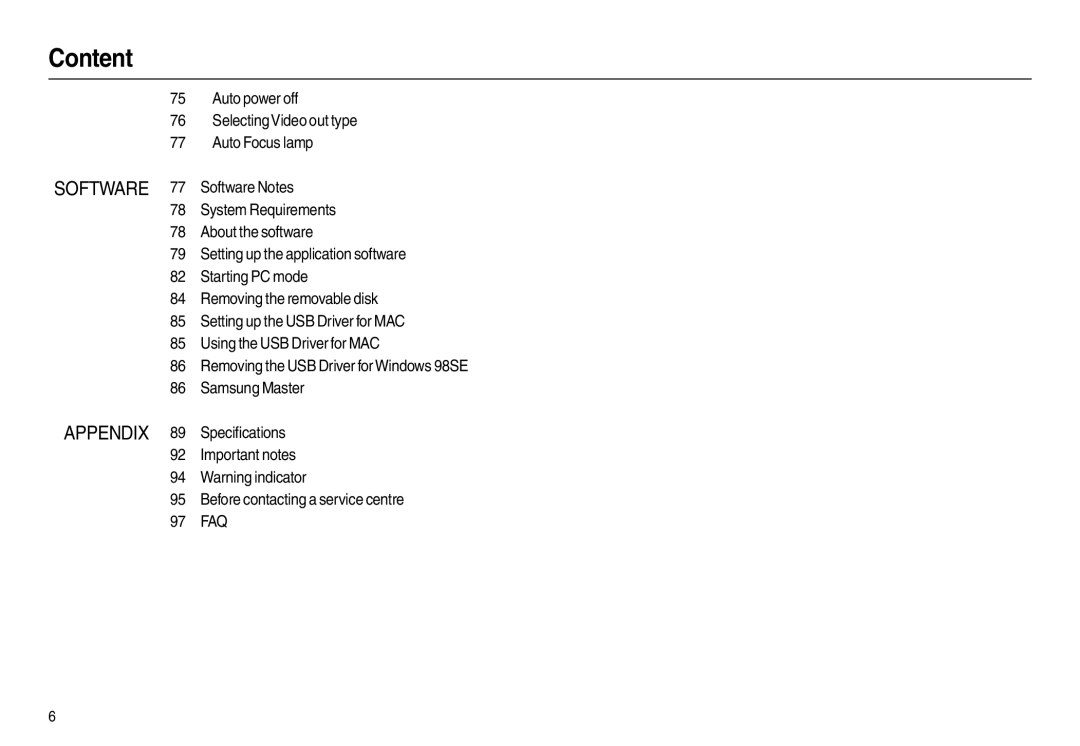 Samsung L200 manual Content 