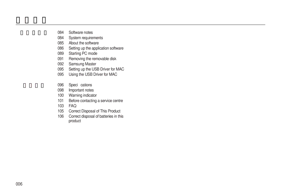 Samsung L310W manual Software Appendix, 006 