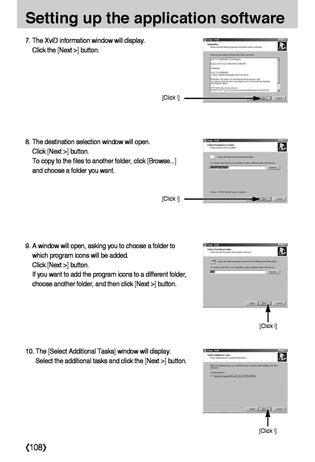 Samsung L50 user manual 《108》, Setting up the application software 