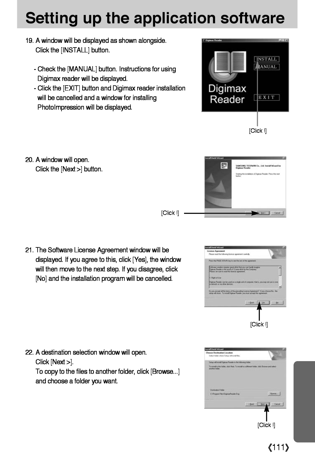 Samsung L50 user manual 《111》, Setting up the application software 