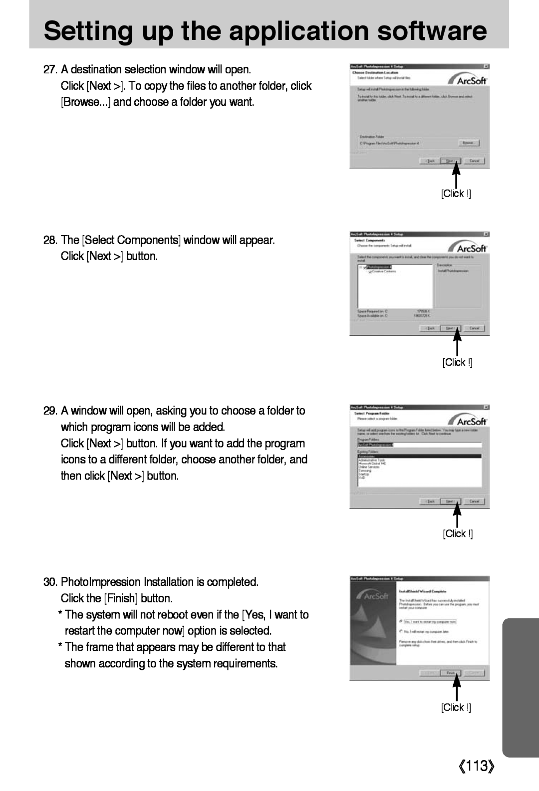 Samsung L50 user manual 《113》, Setting up the application software 