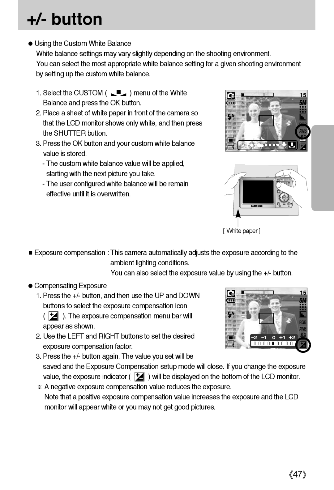 Samsung L50 user manual 《47》, +/- button 