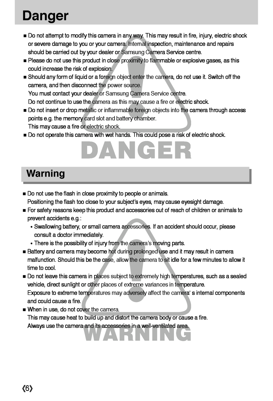 Samsung L50 user manual Danger 