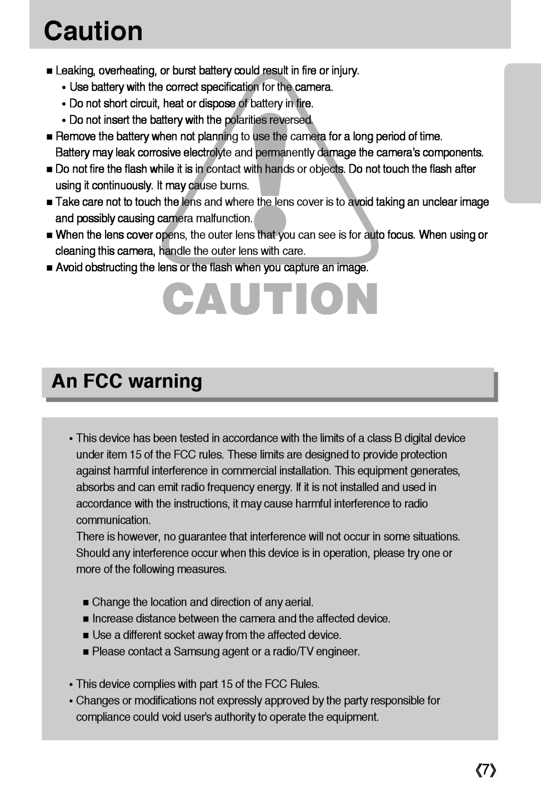 Samsung L50 user manual An FCC warning 