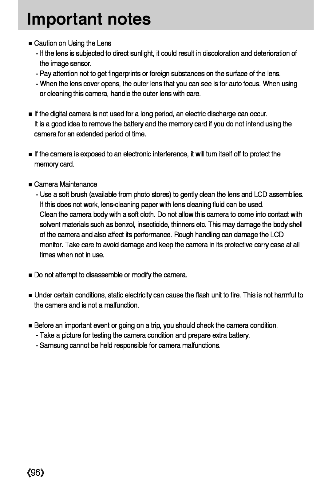 Samsung L50 user manual 《96》, Important notes 