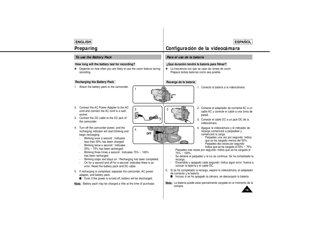 Samsung L630, L650 manual To use the Battery Pack, Para el uso de la batería 