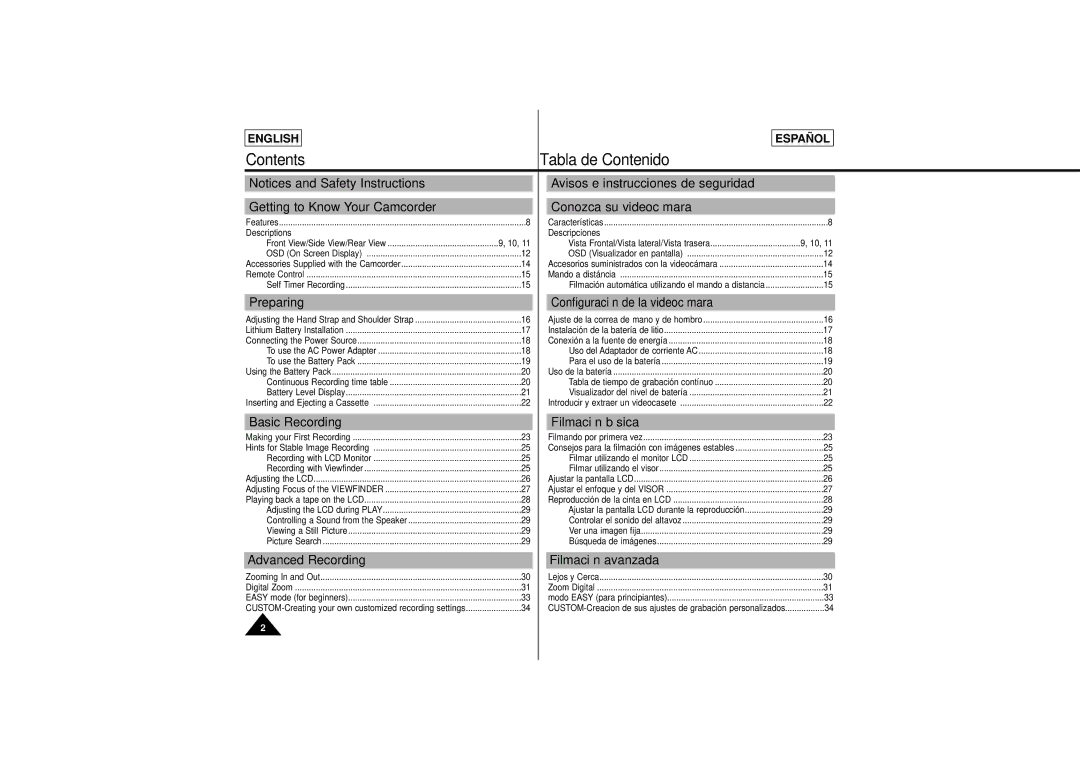 Samsung L650, L630 manual Contents Tabla de Contenido 