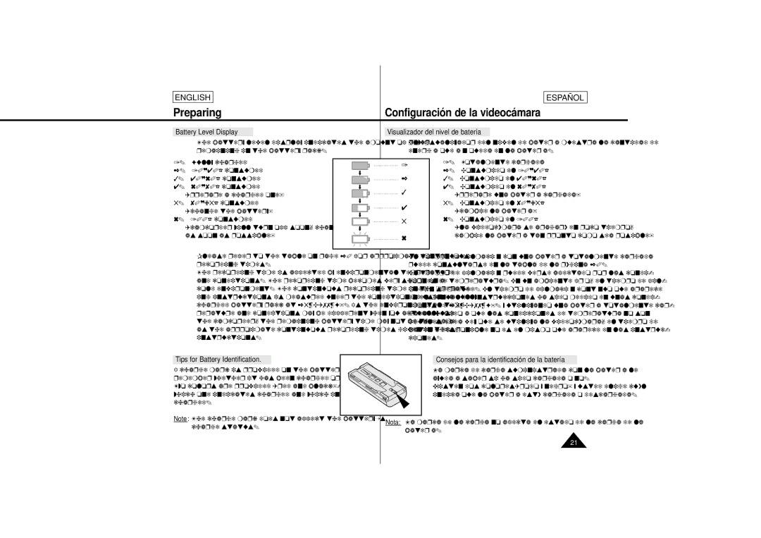 Samsung L630, L650 Battery Level Display, Tips for Battery Identification, Consejos para la identificación de la batería 