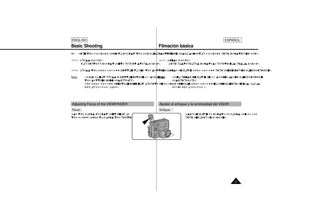 Samsung L630, L650 manual Adjusting Focus of the Viewfinder, Ajustar el enfoque y la luminosidad del Visor, Enfoque 