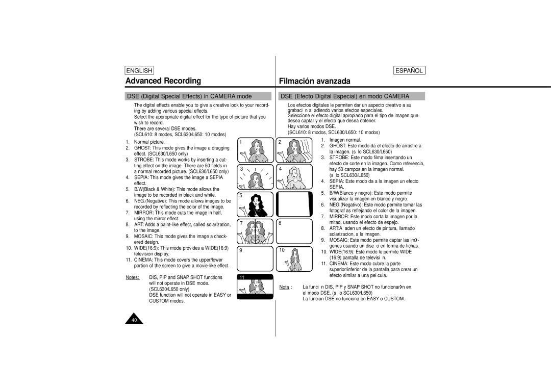 Samsung L650, L630 manual DSE function will not operate in Easy or Custom modes, Nota, Sepia 