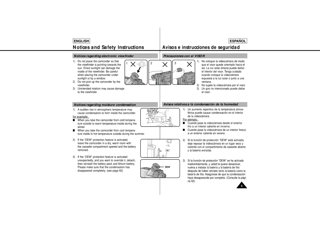 Samsung L630, L650 manual Precauciones con el Visor, Avisos relativos a la condensación de la humedad 