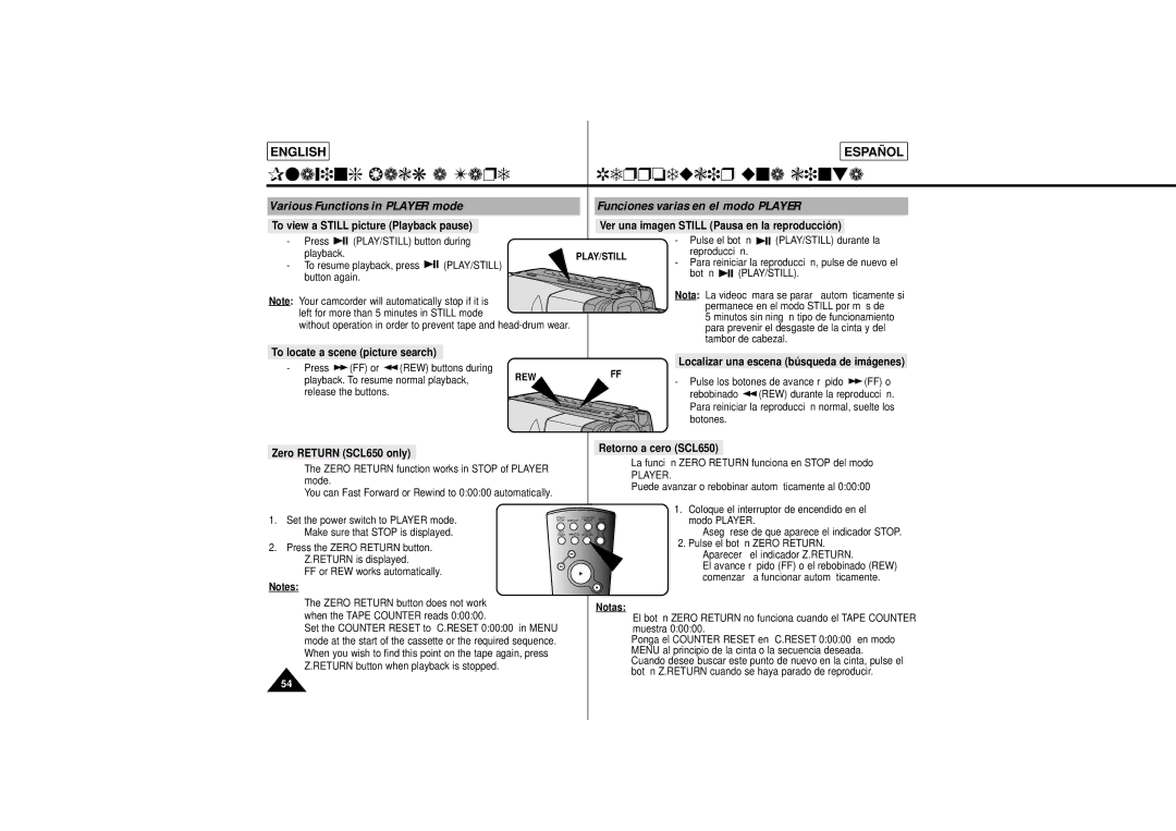 Samsung L630 manual Zero Return SCL650 only Retorno a cero SCL650 