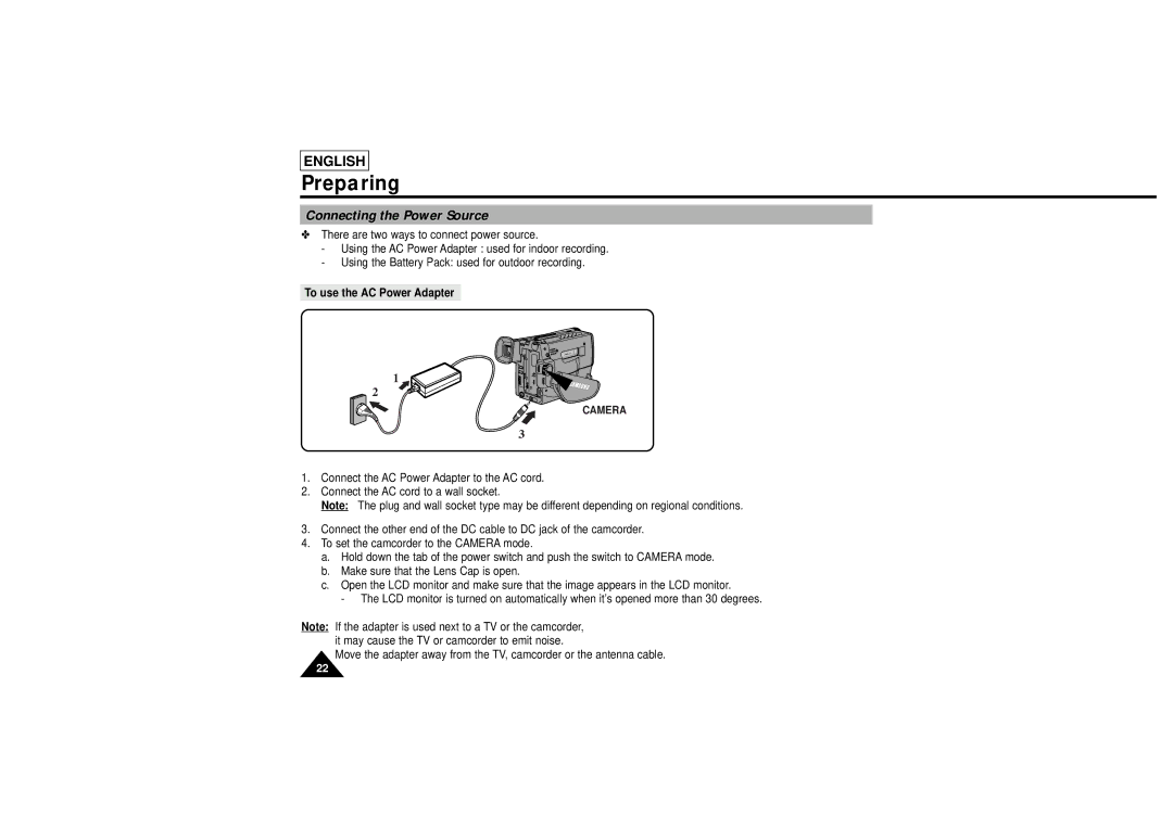 Samsung L750, L710 manual Connecting the Power Source, To use the AC Power Adapter 