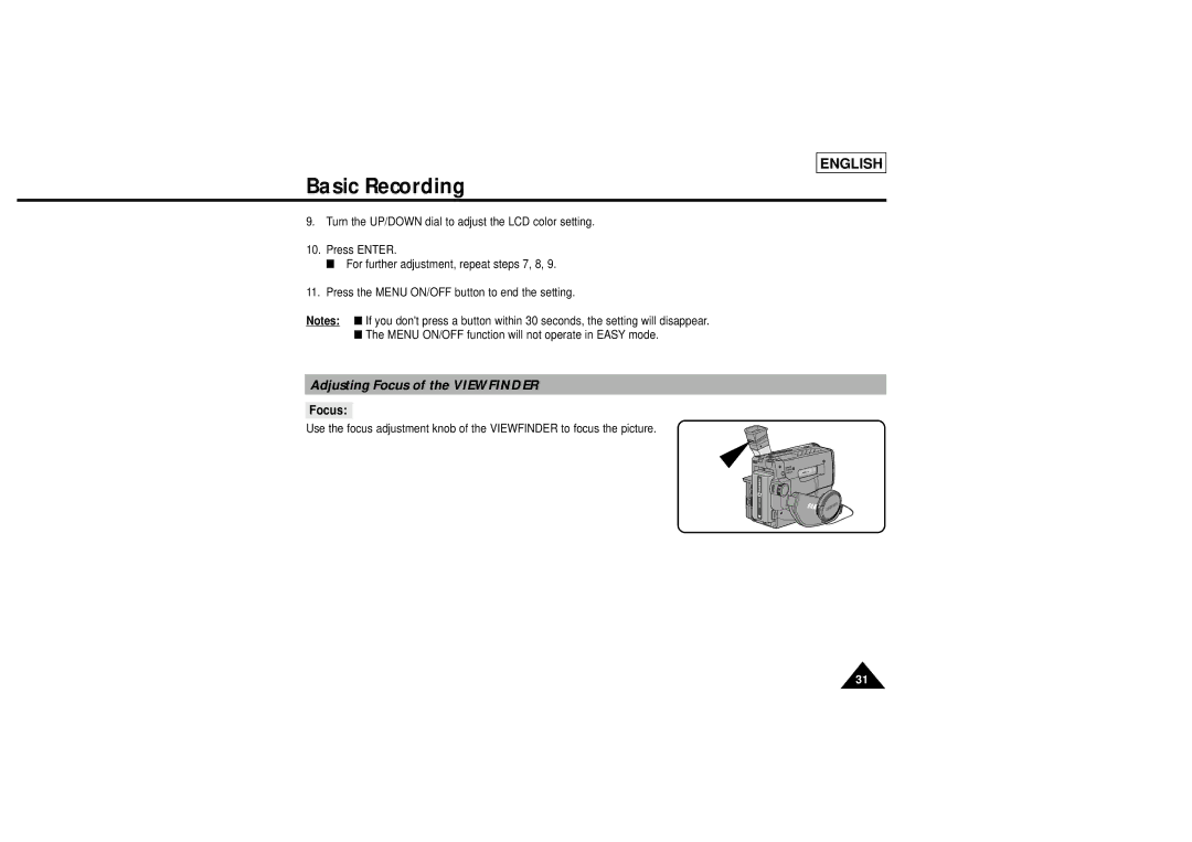 Samsung L710, L750 manual Adjusting Focus of the Viewfinder 