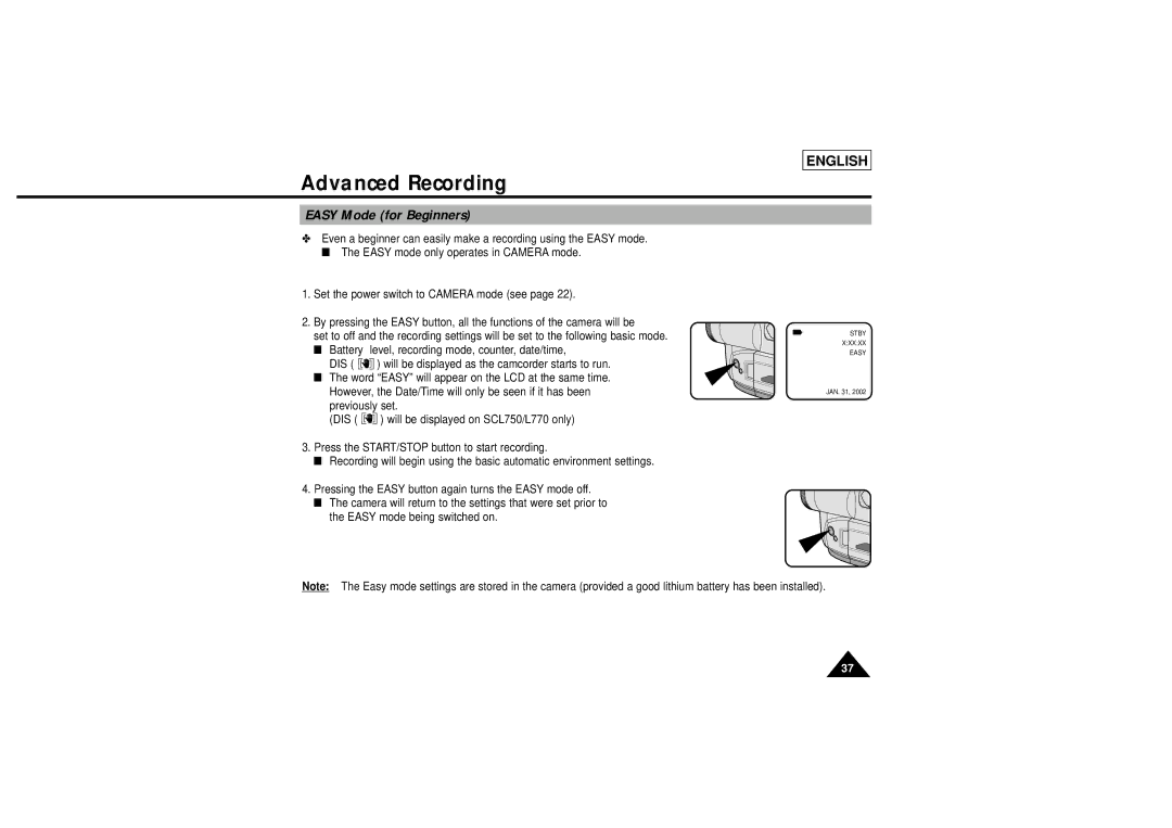 Samsung L710, L750 manual Easy Mode for Beginners 