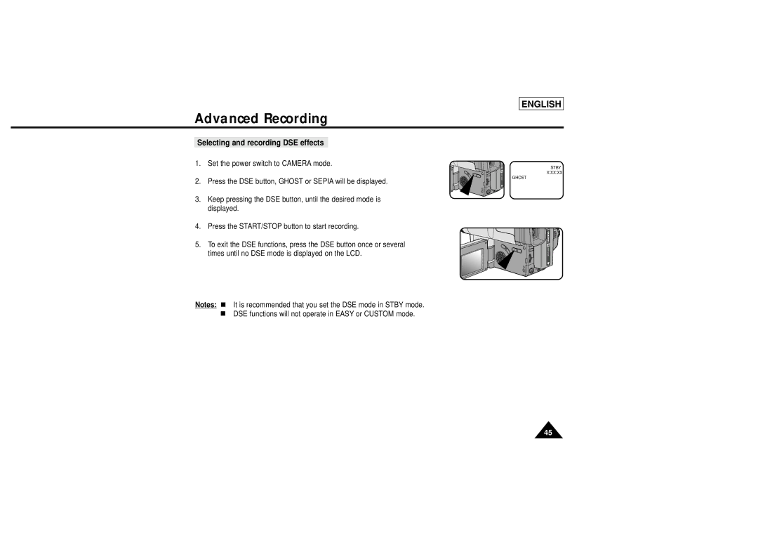 Samsung L710, L750 manual Selecting and recording DSE effects 