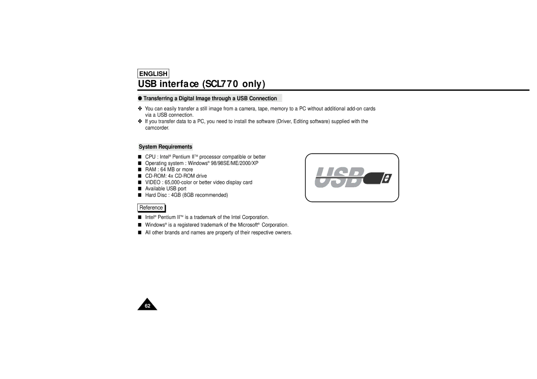 Samsung L750, L710 USB interface SCL770 only, Transferring a Digital Image through a USB Connection, System Requirements 