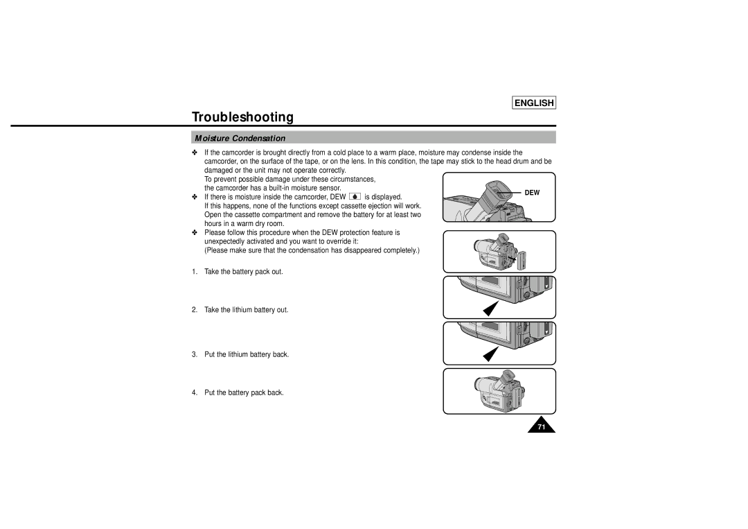 Samsung L710, L750 manual Moisture Condensation, Dew 