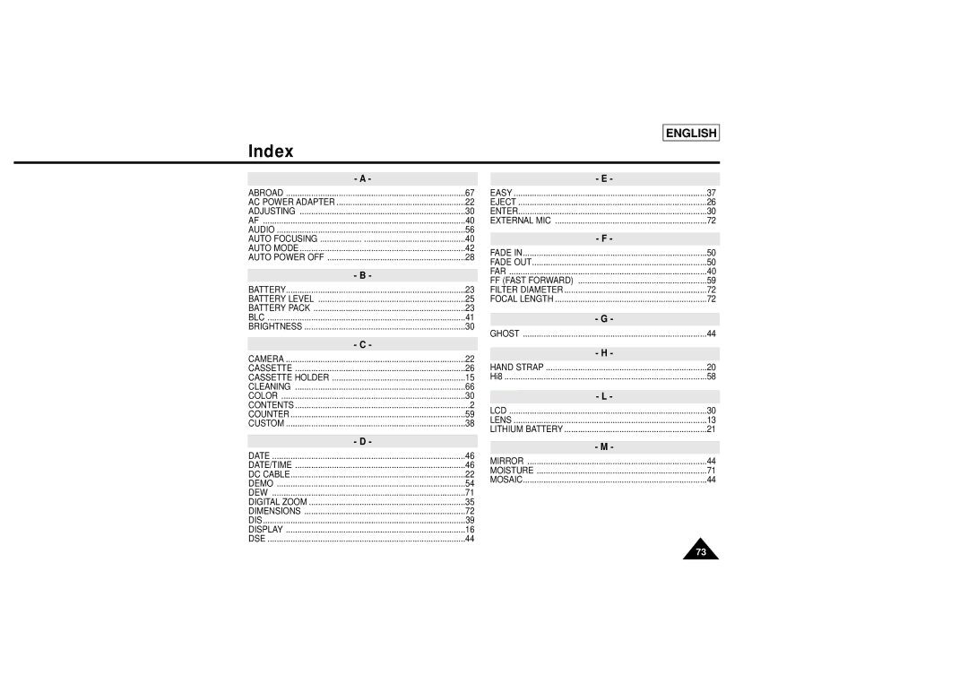 Samsung L710, L750 manual Index, Auto Focusing 