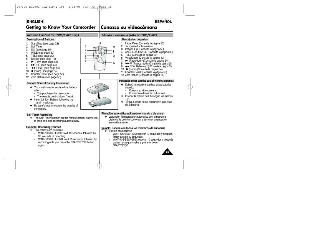 Samsung L903 manual Remote Control SCL906/L907 only, Mando a distancia sólo SCL906/L907 