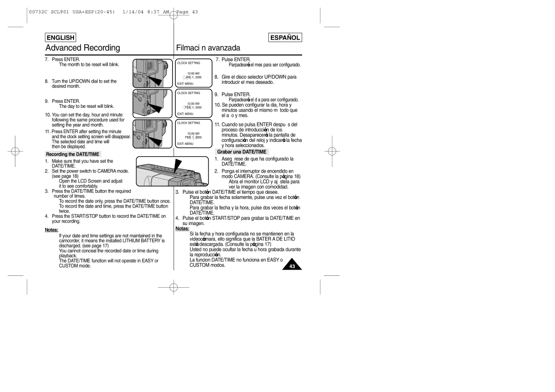 Samsung L906, L907, L903 manual Grabar una DATE/TIME 