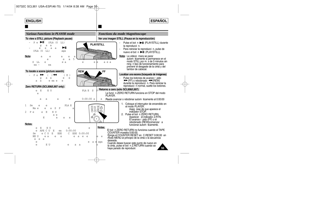 Samsung L906, L907, L903 Fonctions du mode Magnétoscope, Various Functions in Player mode, To locate a scene picture search 