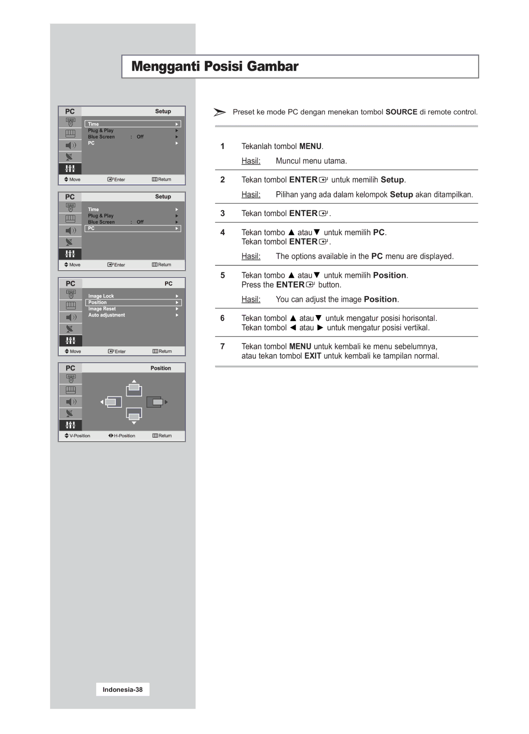 Samsung LA15S51B, LA20S51B manual Mengganti Posisi Gambar 