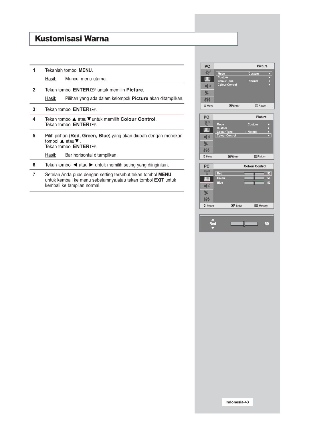 Samsung LA20S51B, LA15S51B manual Kustomisasi Warna 