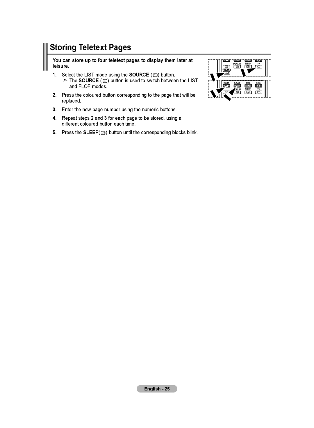 Samsung LA19R7 manual Storing Teletext Pages 