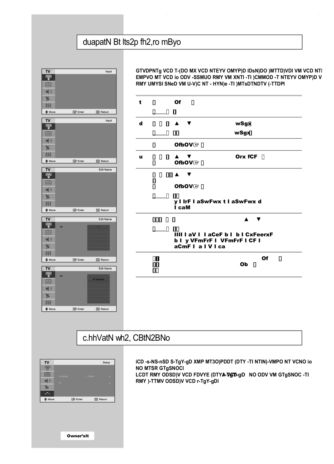 Samsung LA22N21B manual Editing an Input Source Name, Choosing Your Language, AV S-Video Component 1 Component 2 PC/DVI 