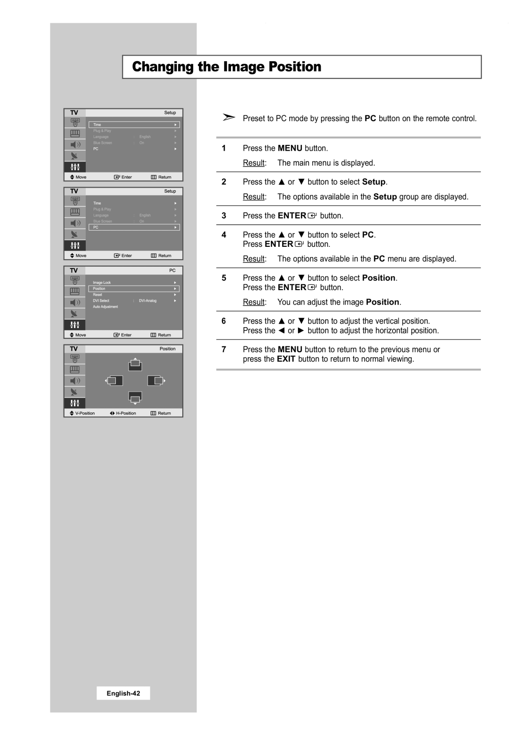 Samsung LA22N21B manual Changing the Image Position 