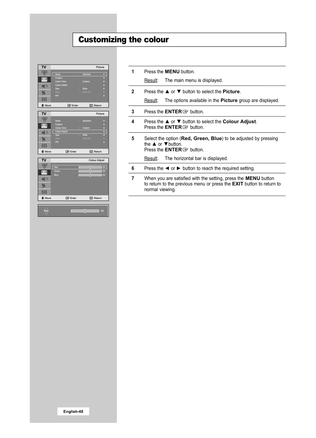 Samsung LA22N21B manual Customizing the colour 