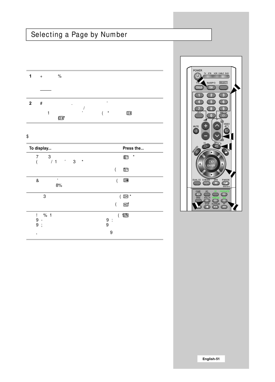 Samsung LA22N21B manual Selecting a Page by Number, Using the various display options, To display Press 