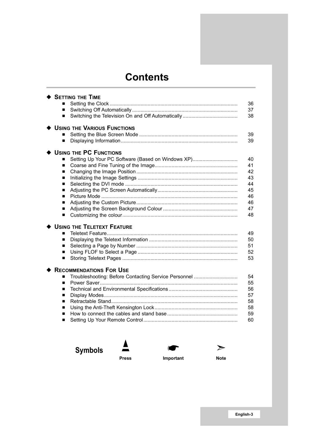 Samsung LA22N21B manual Symbols 