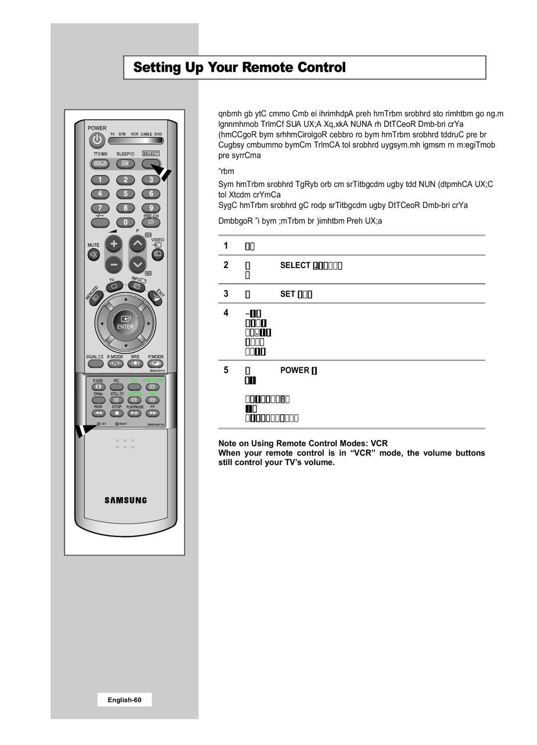 Samsung LA22N21B manual Setting Up Your Remote Control 