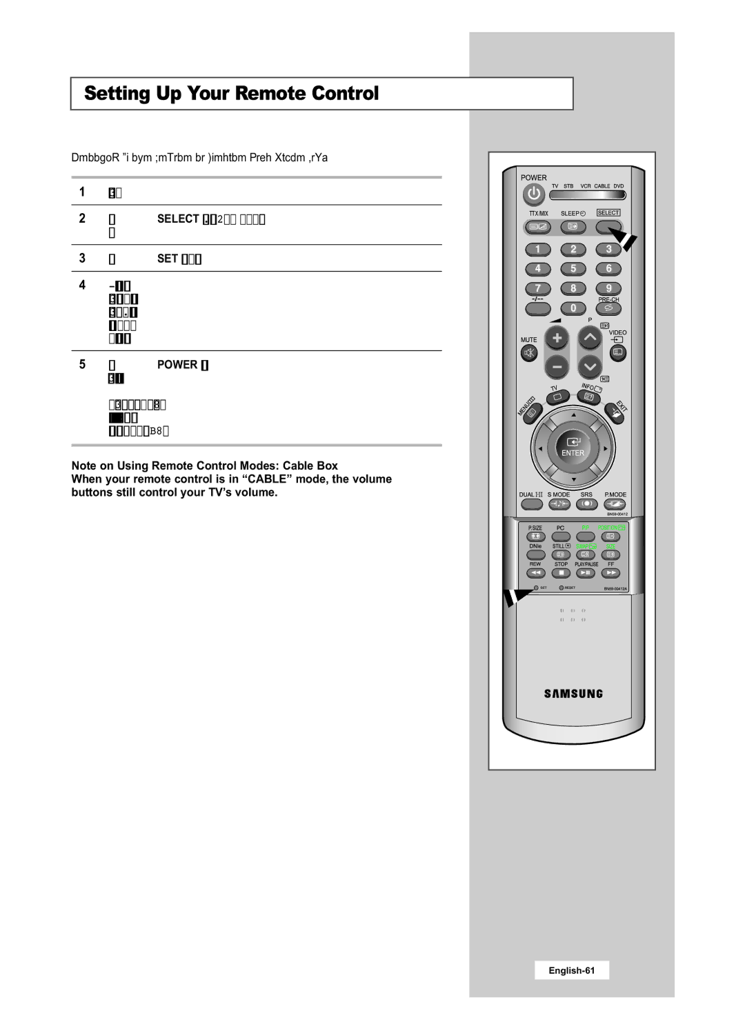 Samsung LA22N21B manual Setting Up the Remote to Operate Your Cable Box 