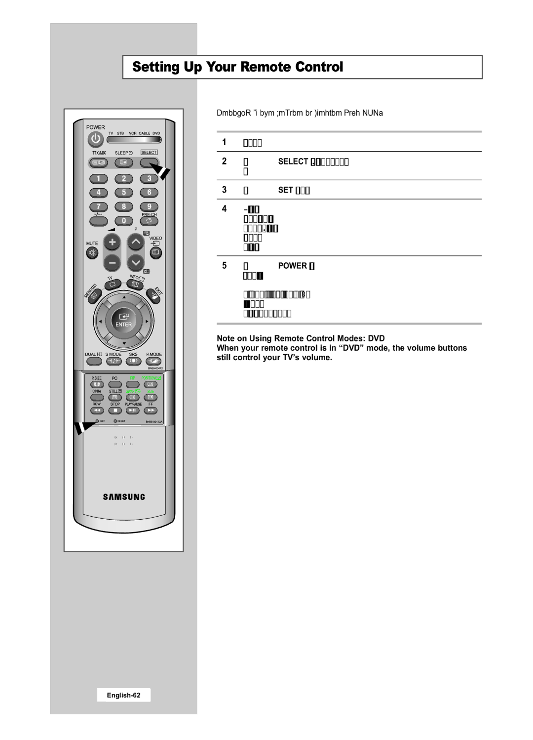 Samsung LA22N21B manual Setting Up the Remote to Operate Your DVD 