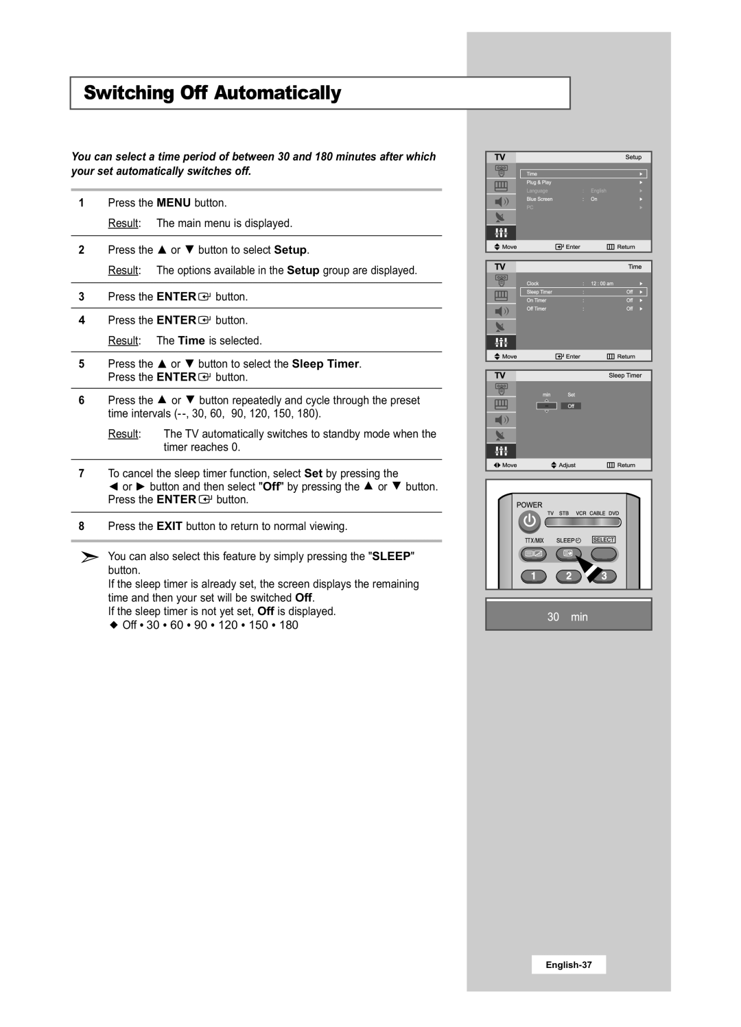 Samsung LA22N21B manual Switching Off Automatically, English-37 
