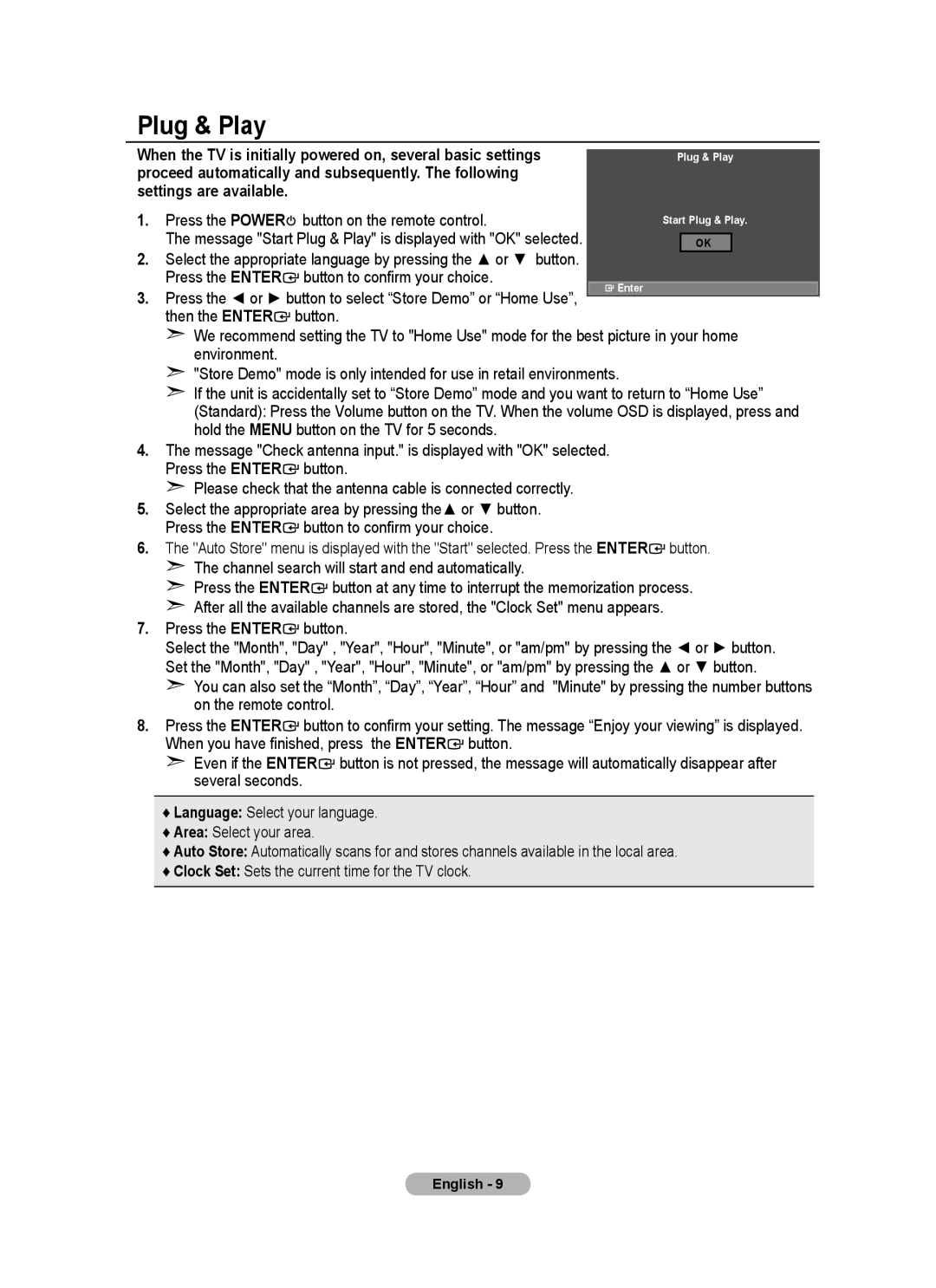 Samsung LA46A750R1R, LA40A750R1R, LA52A750R1R user manual Plug & Play, Press the Power button on the remote control 