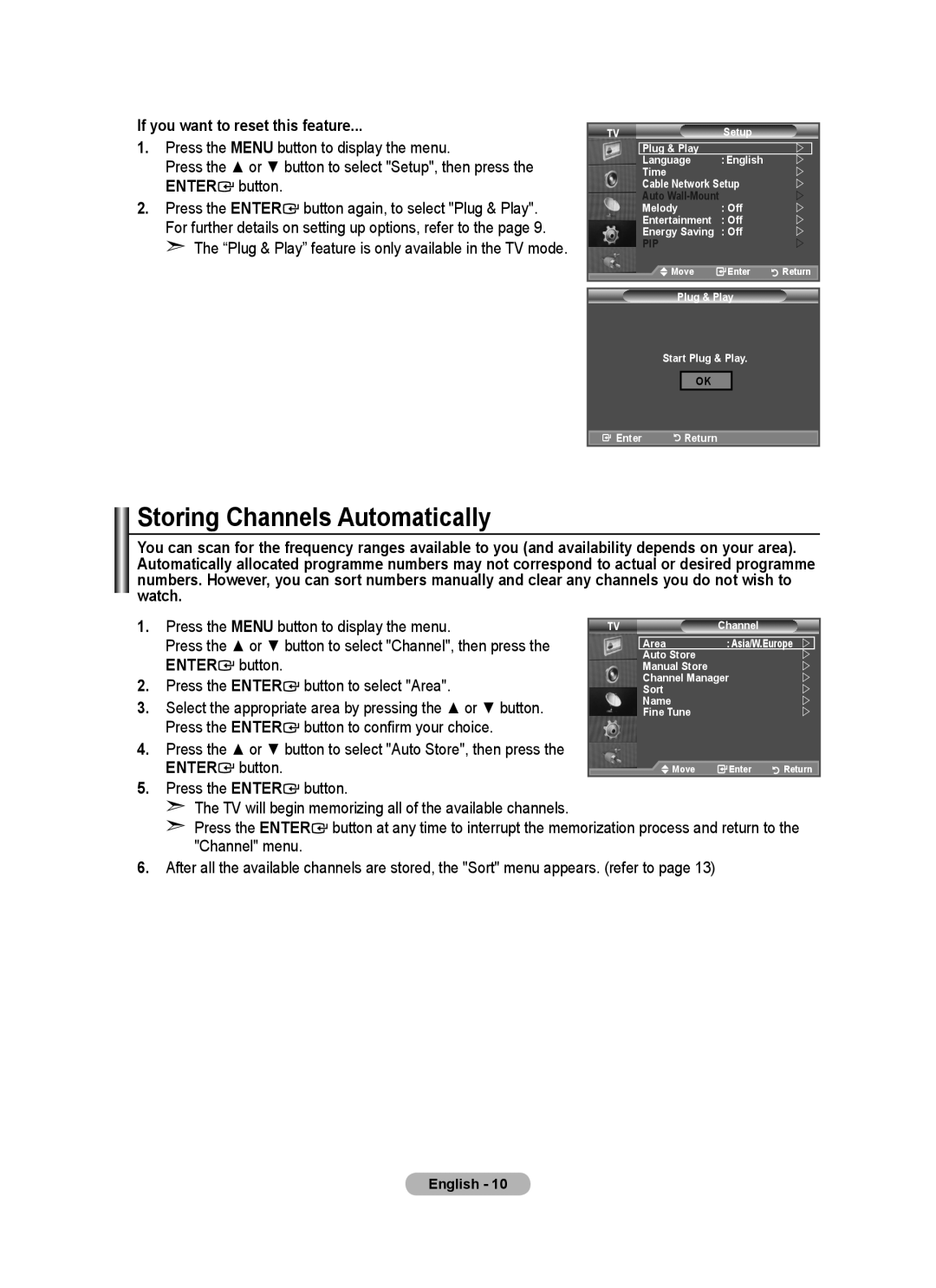 Samsung LA40A750R1R, LA52A750R1R, LA46A750R1R user manual Storing Channels Automatically, If you want to reset this feature 