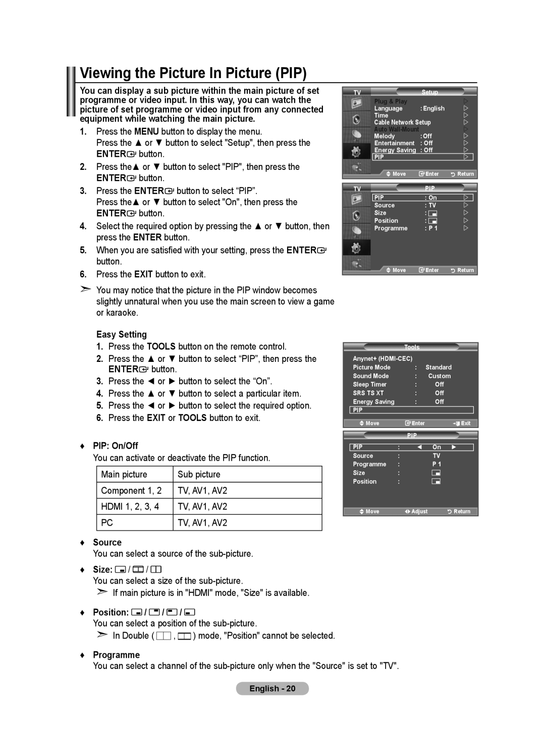 Samsung LA52A750R1R, LA40A750R1R, LA46A750R1R user manual Viewing the Picture In Picture PIP 