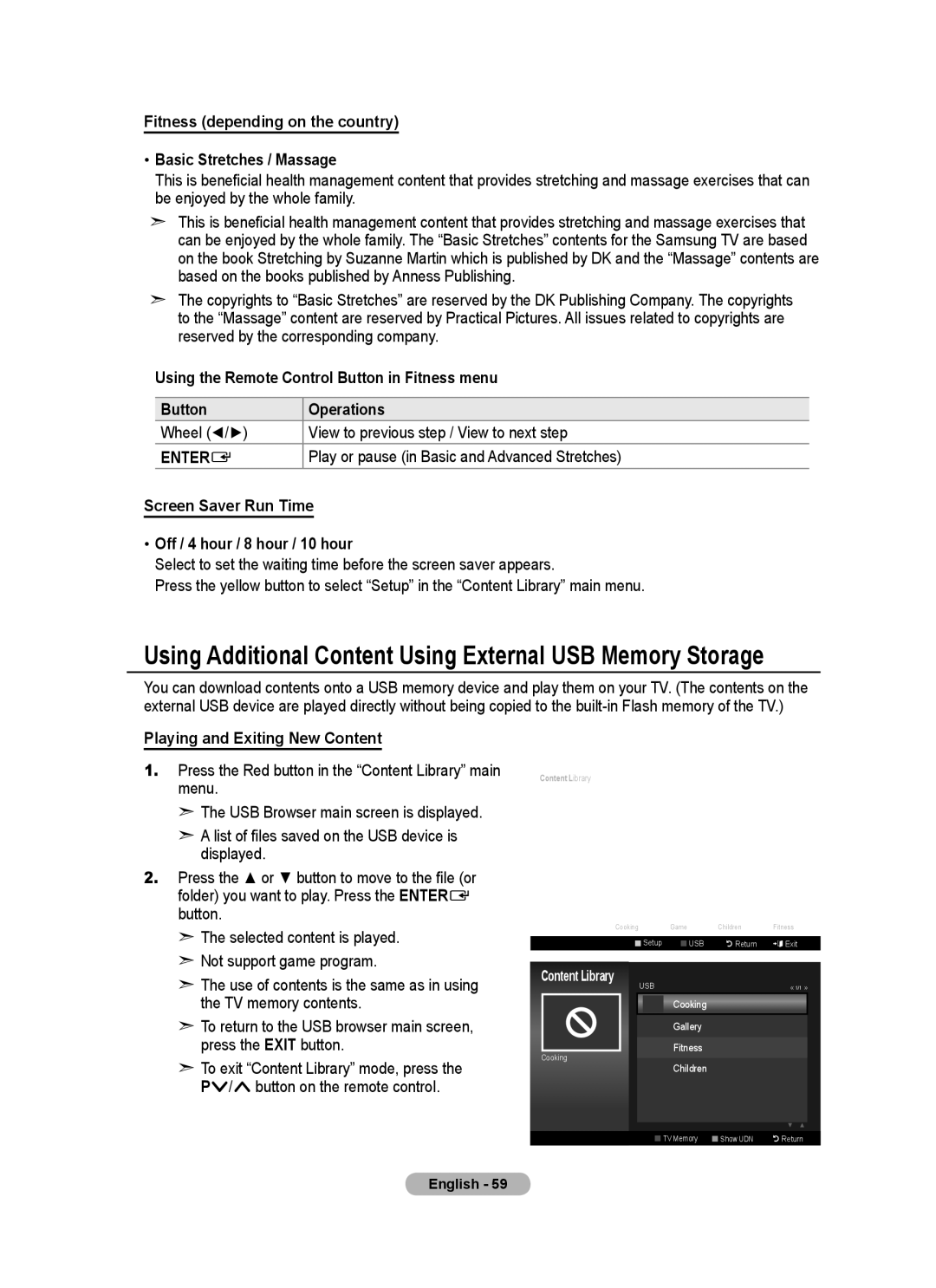 Samsung LA52A750R1R user manual Using Additional Content Using External USb Memory Storage, Playing and Exiting New Content 