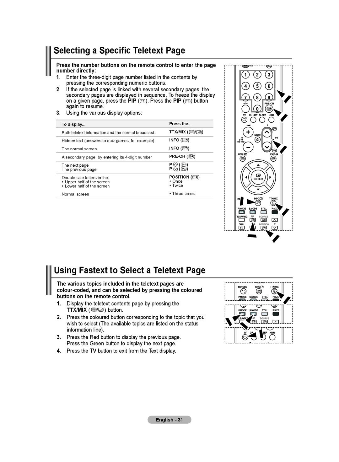 Samsung LA40R7, LA32R7, LA26R7 manual Selecting a Specific Teletext, Using Fastext to Select a Teletext 