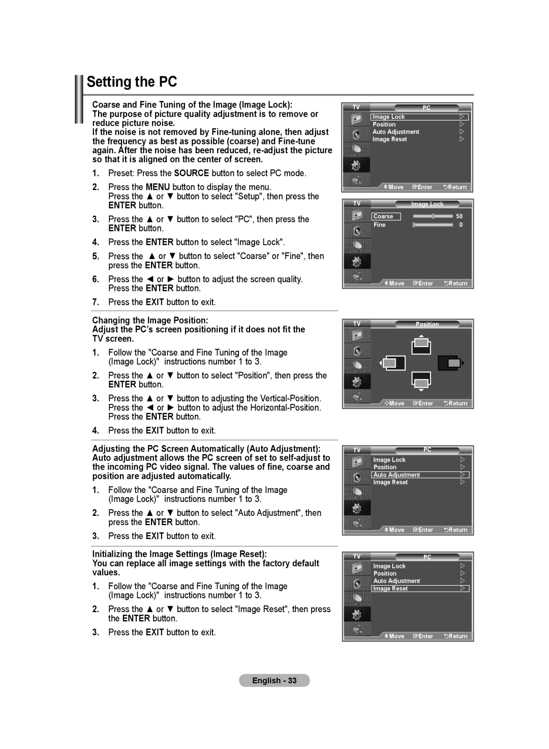 Samsung LA26R7, LA40R7, LA32R7 manual Setting the PC 