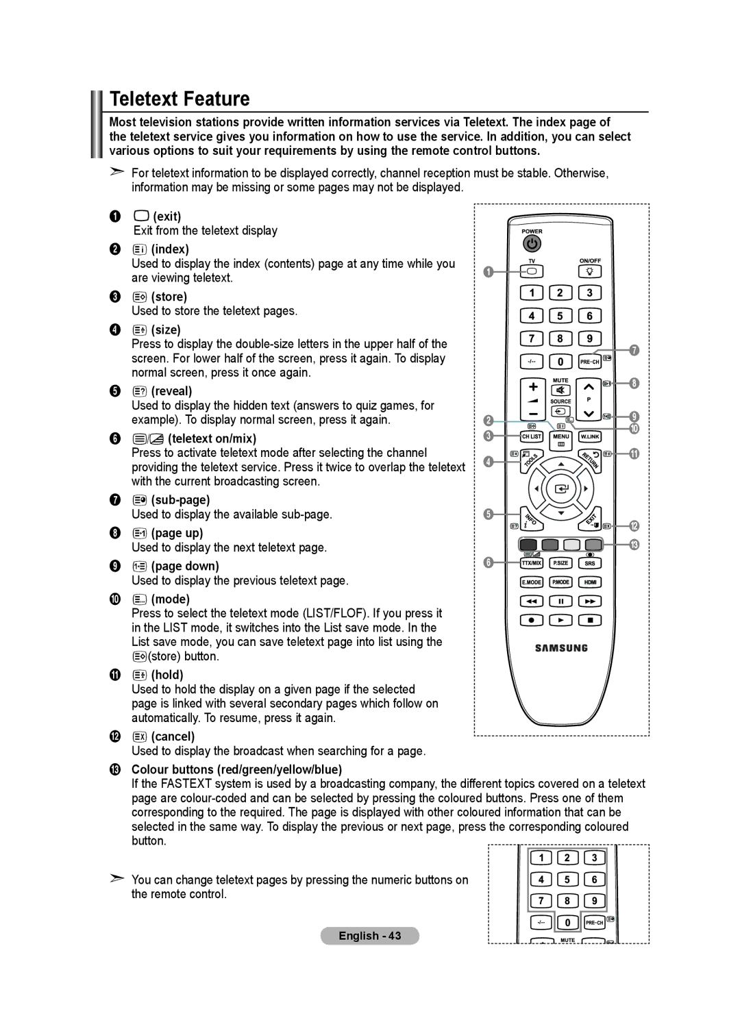 Samsung LA52A650A1R, LA46A650A1R, LA40A650A1R, LA32A650A1R user manual Teletext Feature 