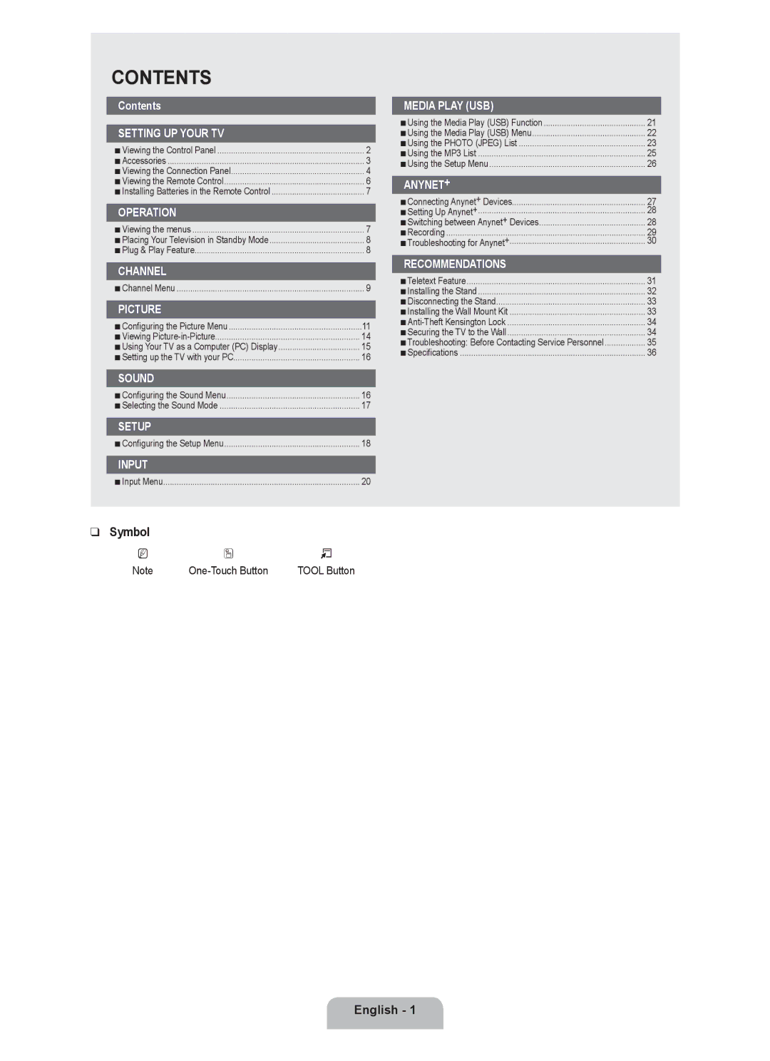 Samsung LA32B550K1R, LA46B550K1R, LA40B550K1R, LA52B550K1R user manual Contents 