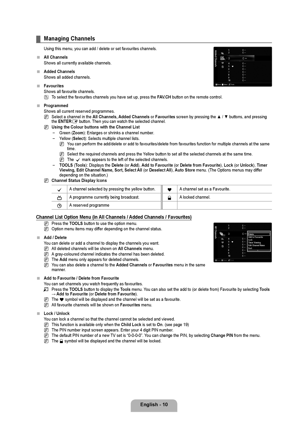 Samsung LA52B750U1R, LA46B750U1R, LA40B750U1R user manual Managing Channels, English 