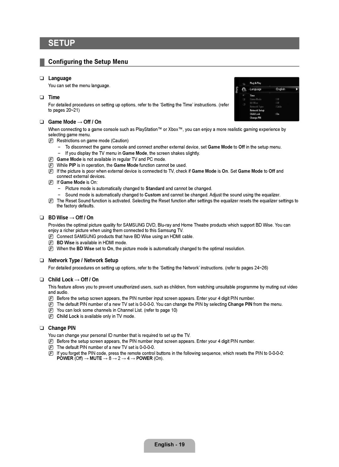 Samsung LA52B750U1R, LA46B750U1R, LA40B750U1R user manual Configuring the Setup Menu 