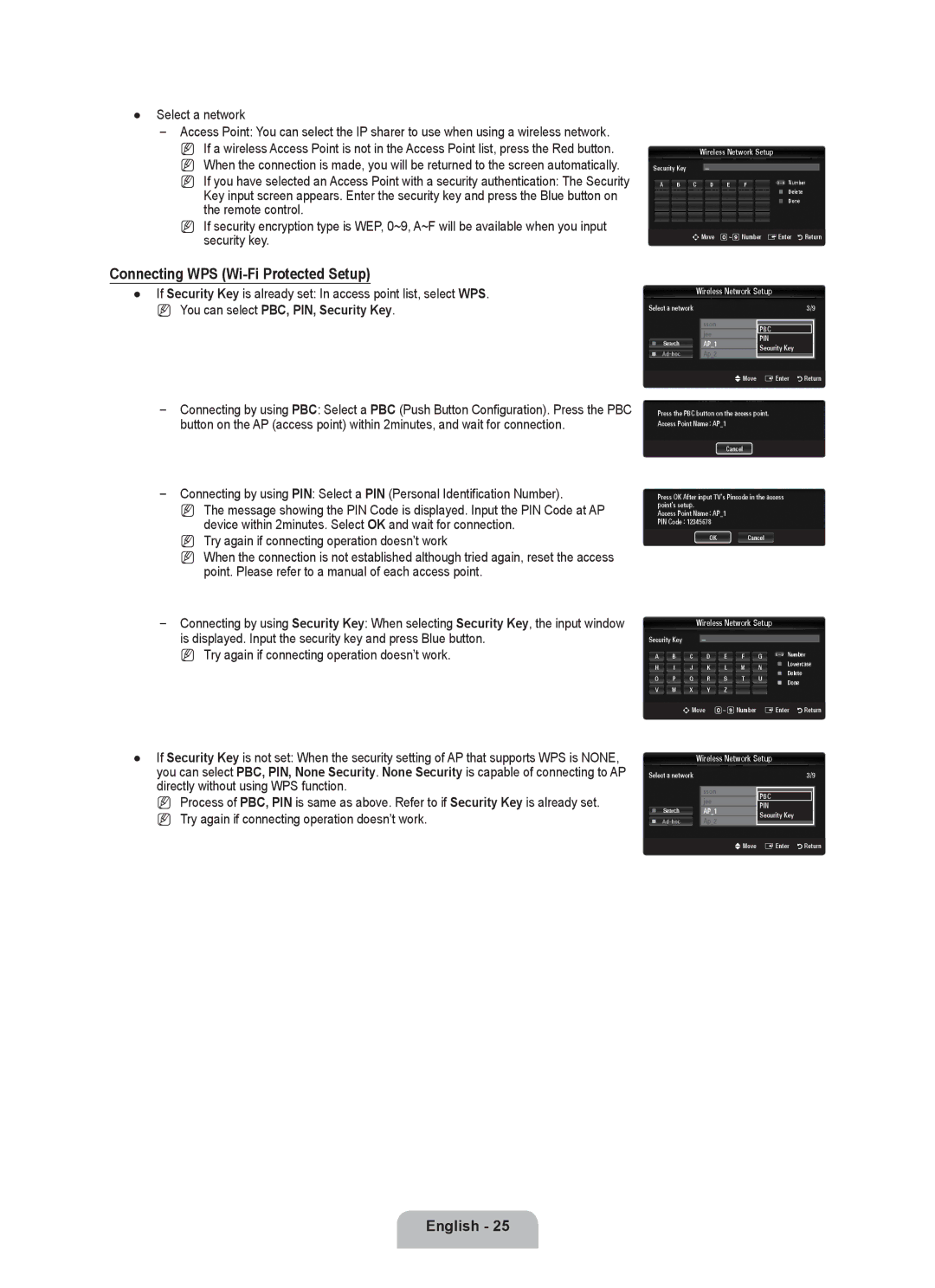 Samsung LA52B750U1R, LA46B750U1R user manual Connecting WPS Wi-Fi Protected Setup, Select a network, Wireless Network Setup 